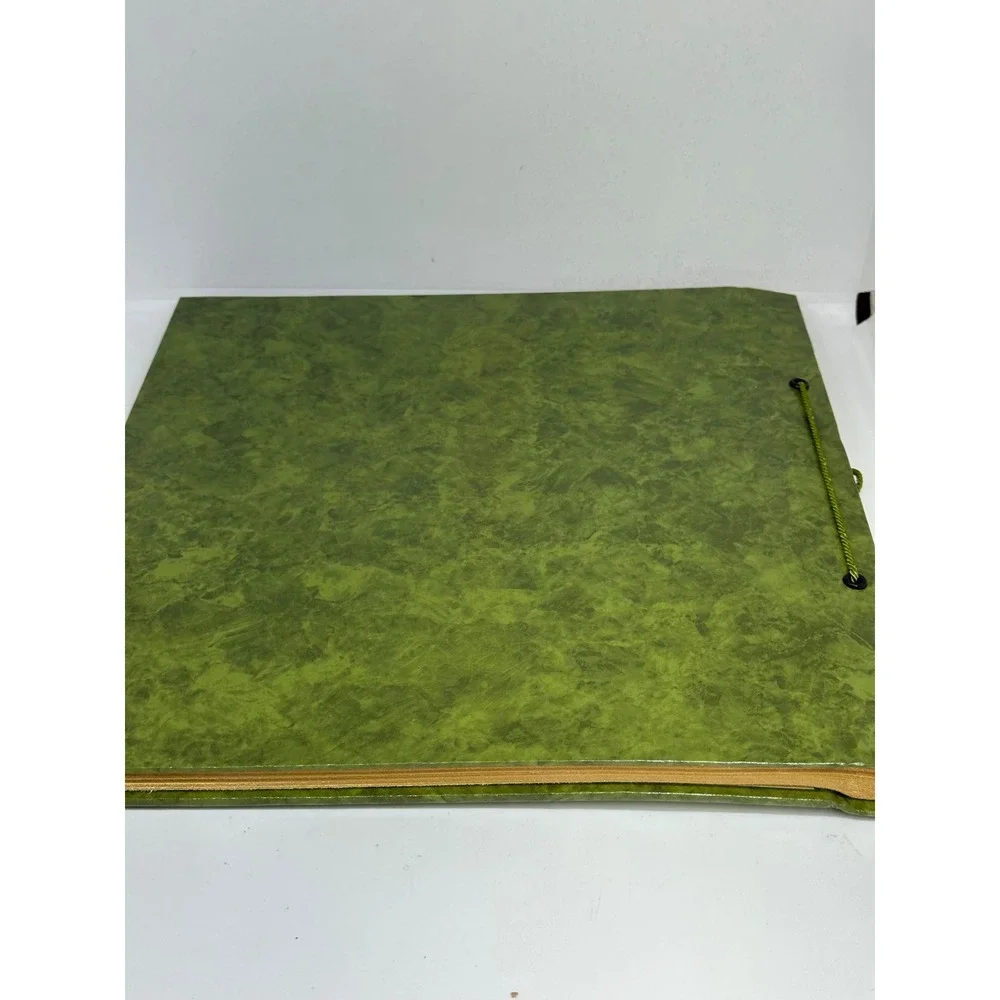 VTG Scrapbook Green Faux Leather Gold Embossed String Tie Large Blank Pages